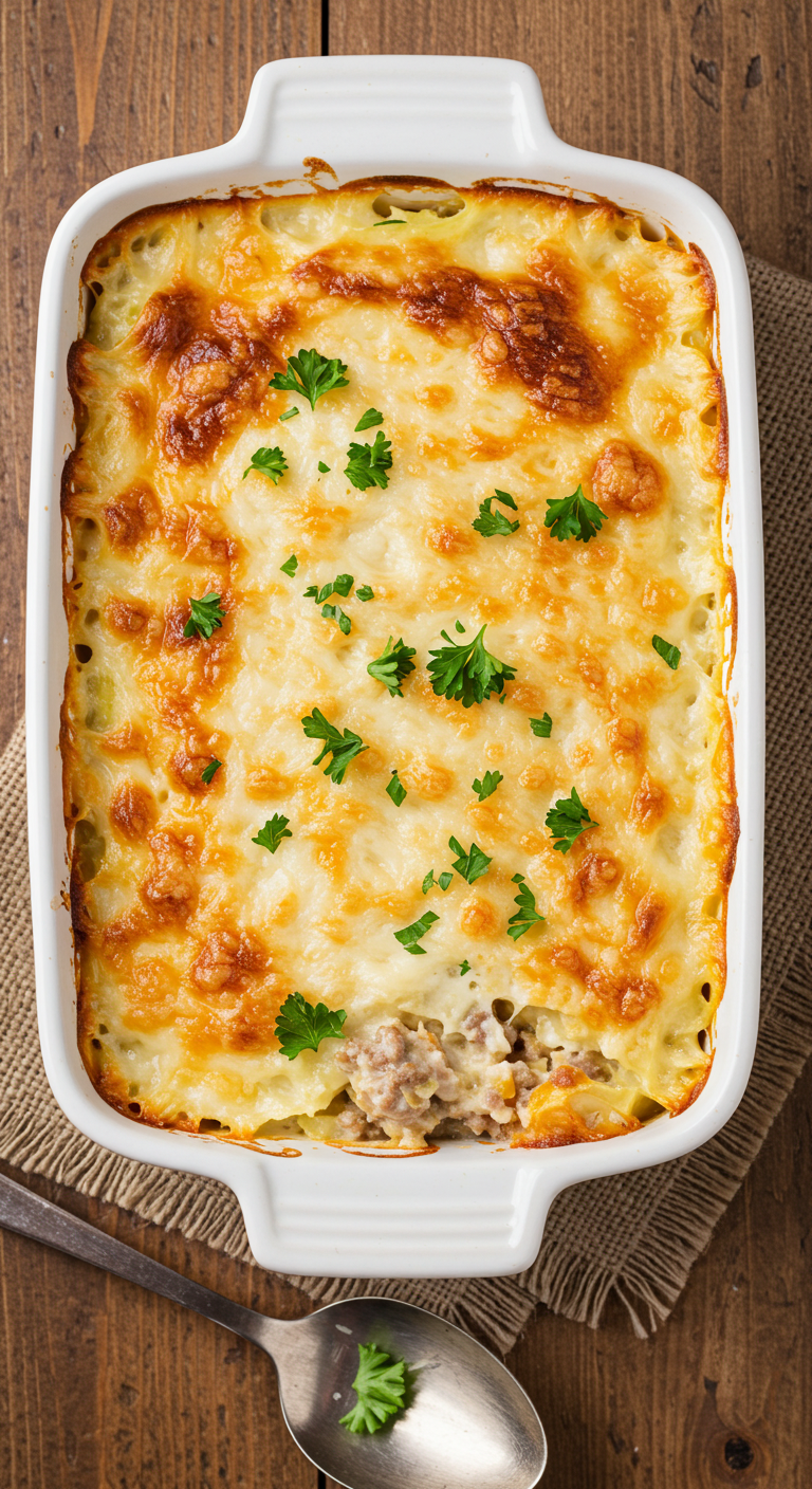 Creamed Cabbage and Ground Beef Casserole