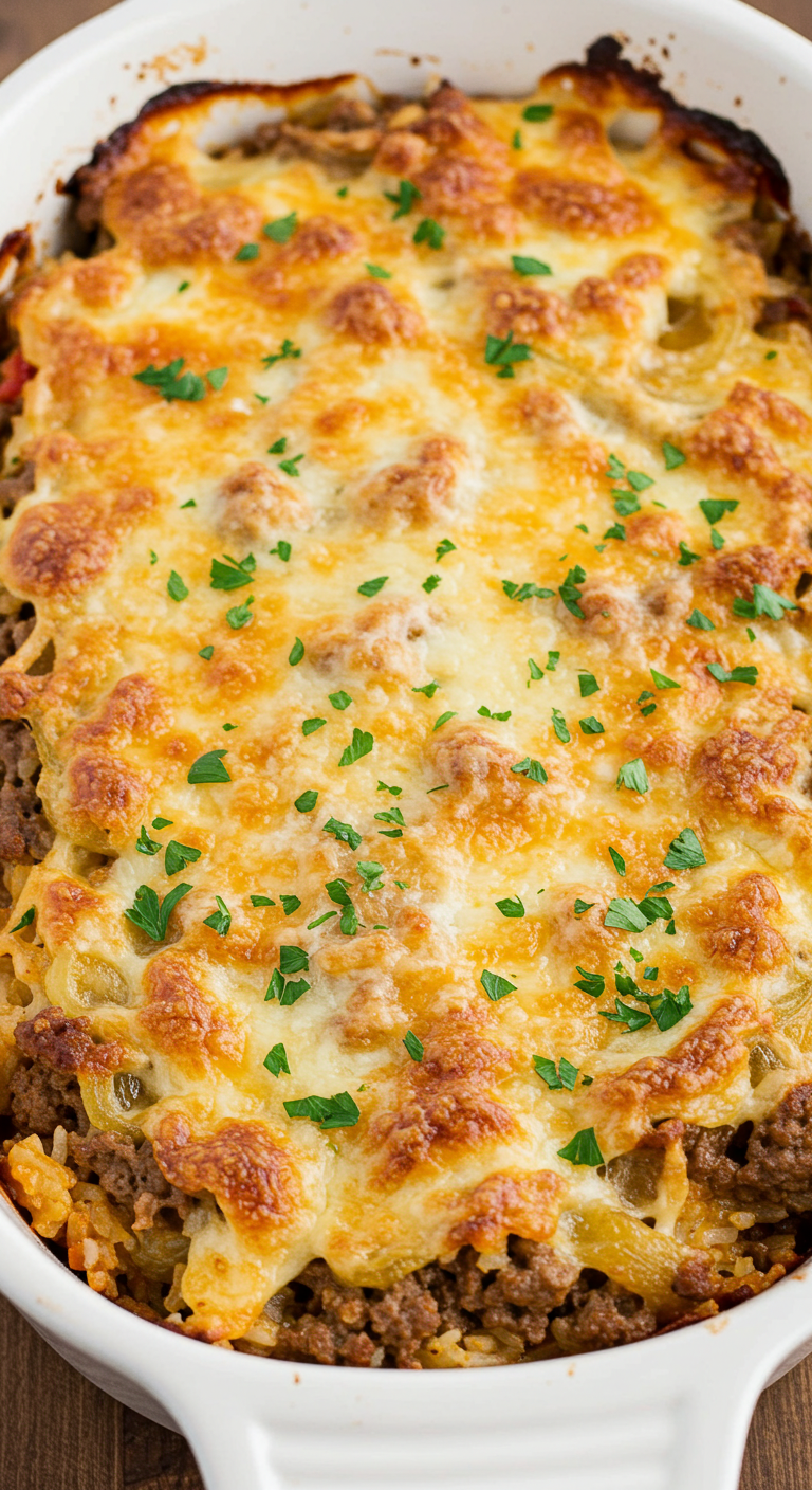 French Onion Ground Beef and Rice Casserole