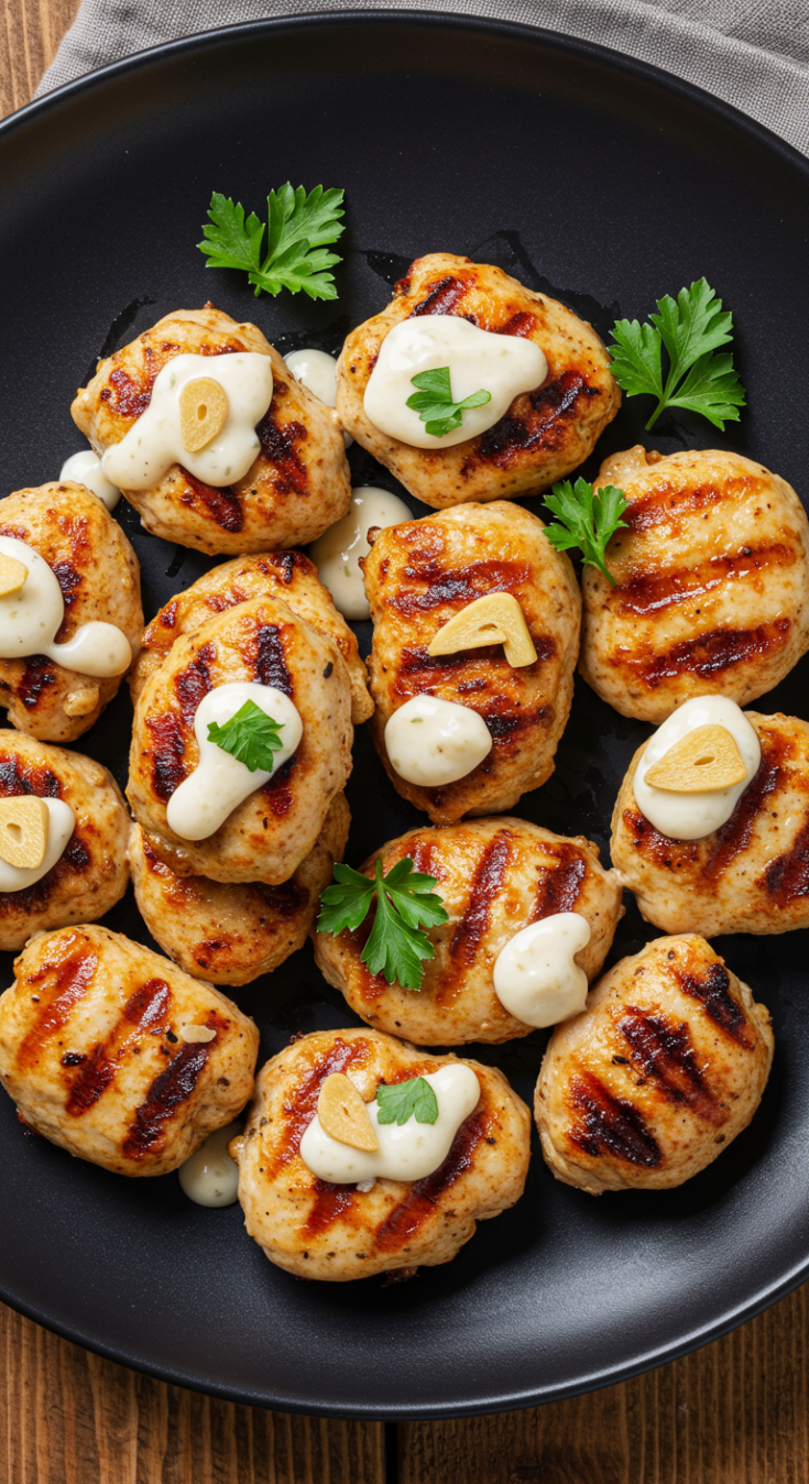 Grilled Chicken Bites with Creamy Garlic Sauce