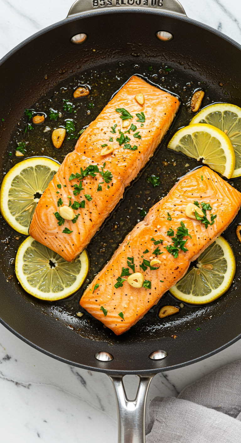 Pan Fried Salmon with Garlic Butter Sauce