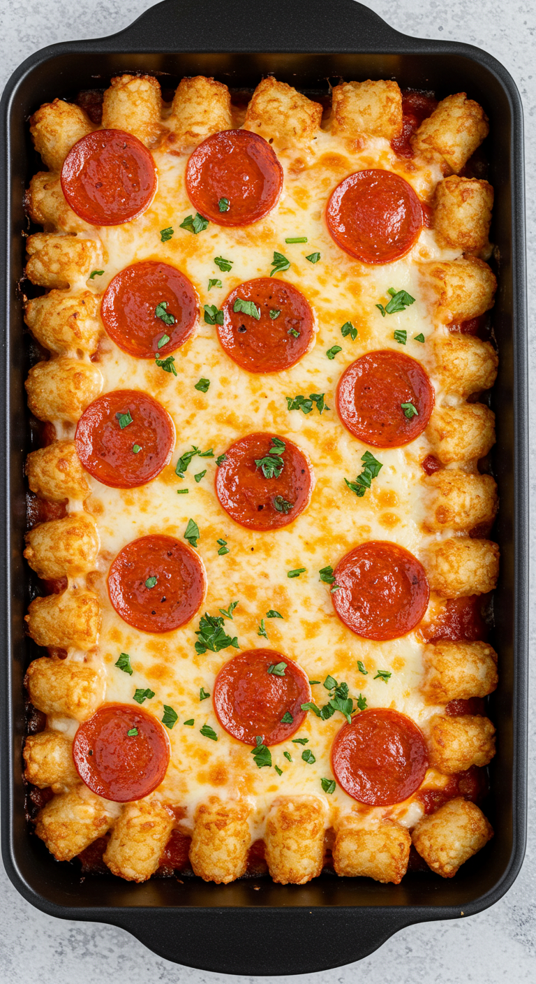 Pepperoni Pizza Tater Tot Casserole