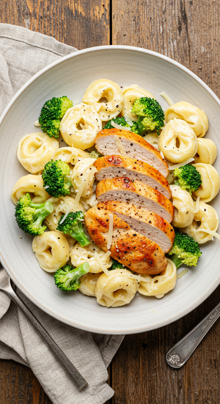 Creamy Garlic Parmesan Tortellini with Chicken and Broccoli