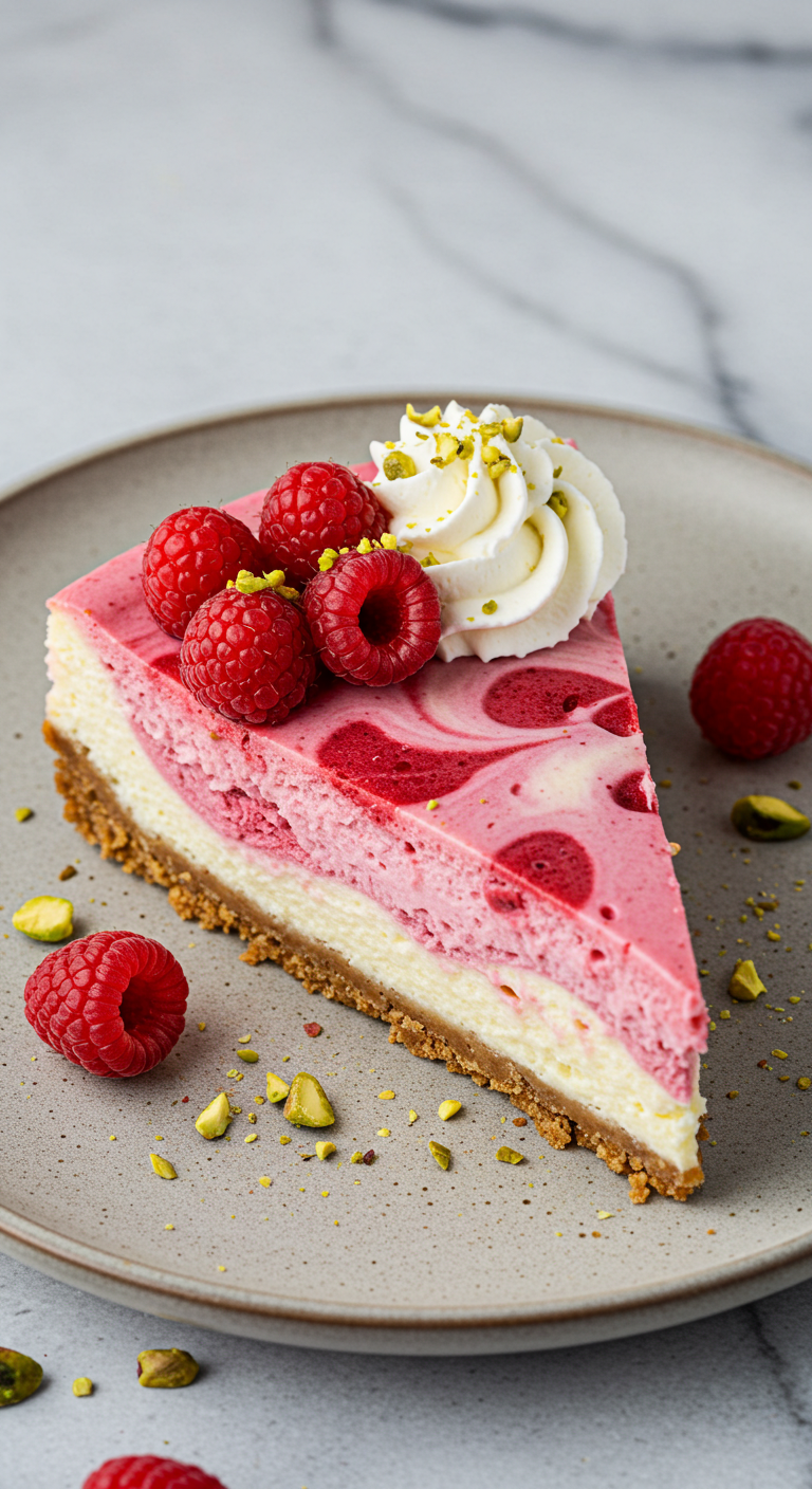 Raspberry Pistachio Cheesecake