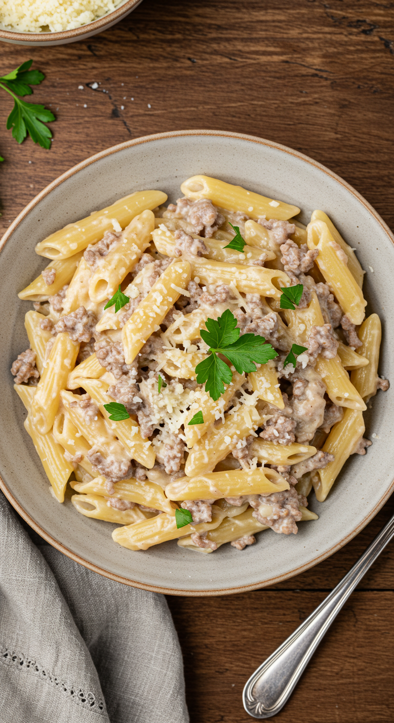 Rich and Creamy Ground Beef Alfredo Pasta Everyone Loves