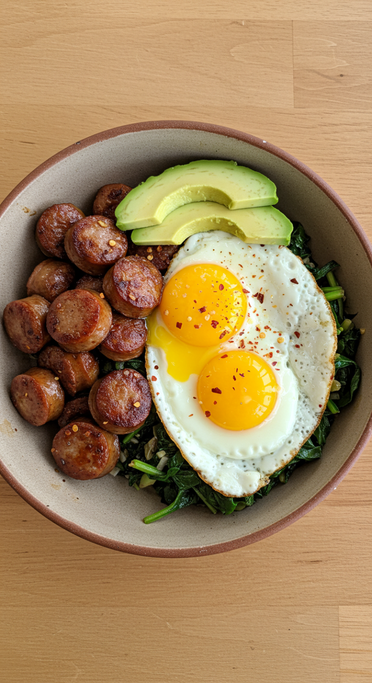 Savory Breakfast Power Bowl with Sausage, Eggs & Greens