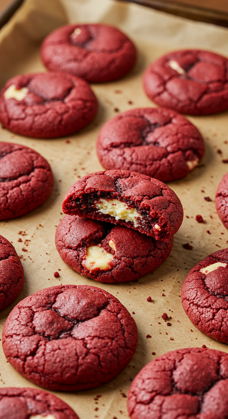 Cheesecake Stuffed Red Velvet Cookies