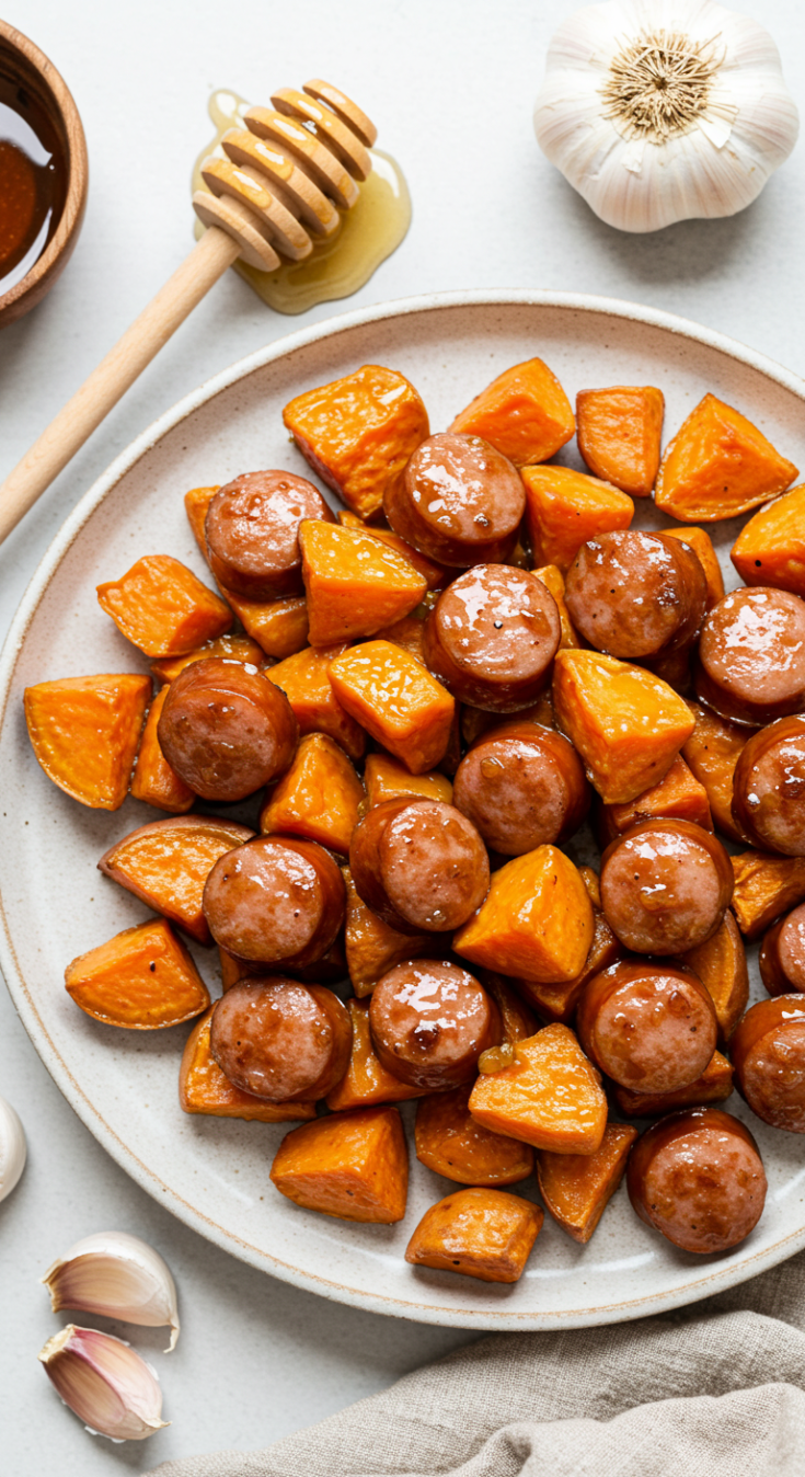 Sausage and Sweet Potatoes with Honey Garlic Sauce