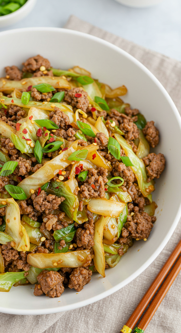 Easy Chinese Ground Beef and Cabbage Stir Fry