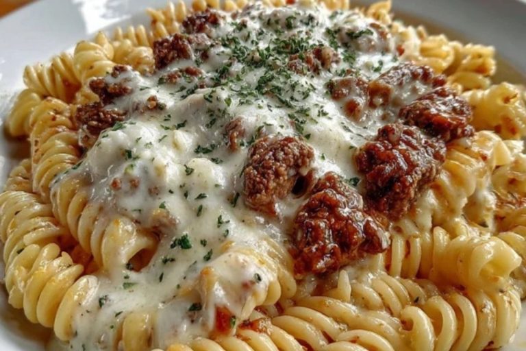 Beef and Rotini in Garlic Parmesan Sauce