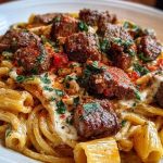 Cajun Garlic Butter Linguine with Tender Beef Strips Rigatoni