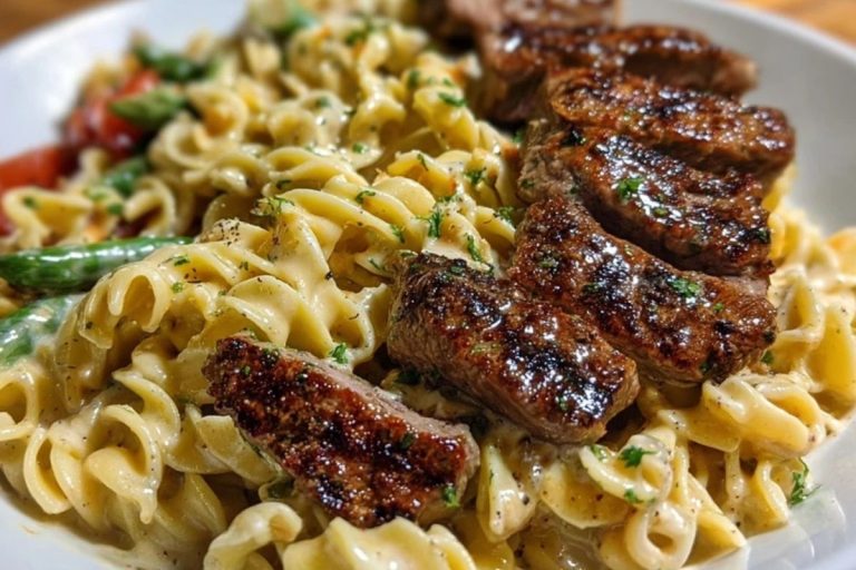 Cheesy Cajun Steak Pasta with Garlic Parmesan Sauce