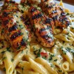 Cheesy Penne and Cajun Chicken in Garlic Parmesan Cream