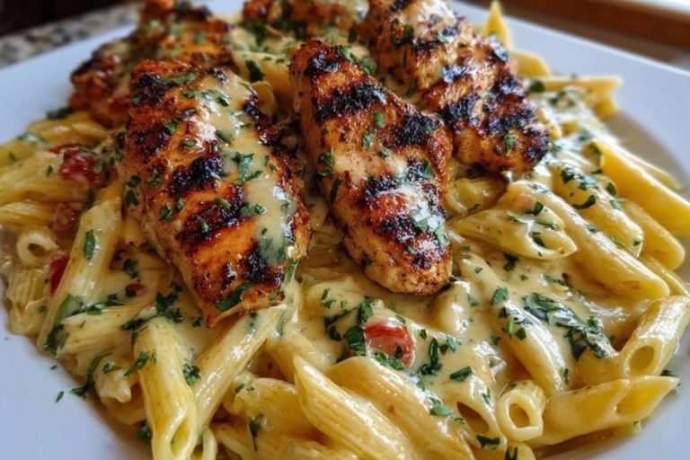 Cheesy Penne and Cajun Chicken in Garlic Parmesan Cream