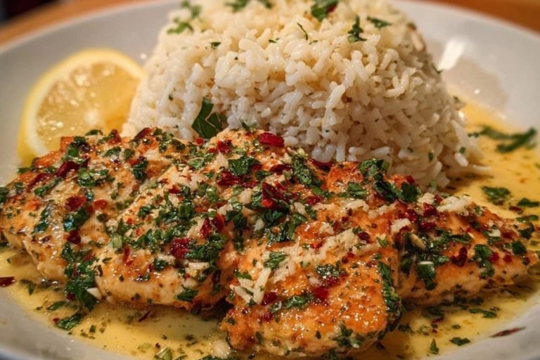 Chicken Scampi with Garlic Parmesan Rice