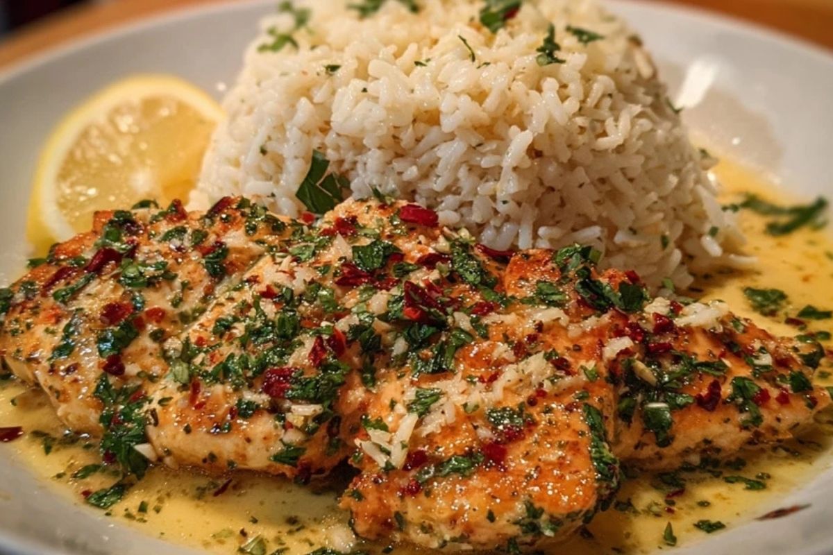 Chicken Scampi with Garlic Parmesan Rice