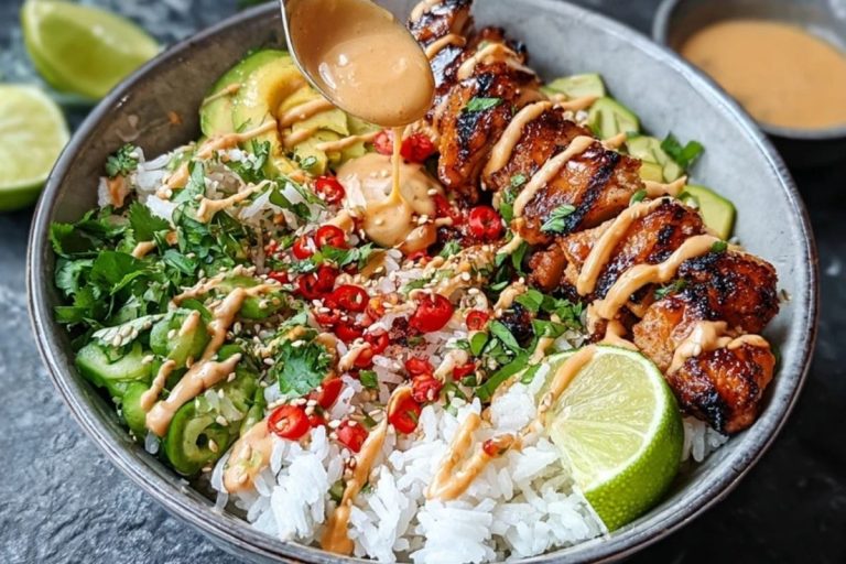 Chili Chicken Bowl with Coconut Lime Drizzle