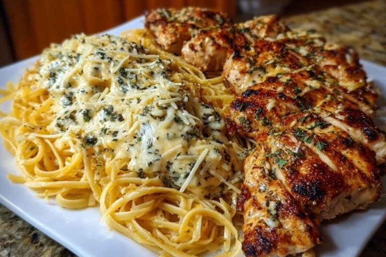 Creamy Garlic Parmesan Chicken with Cheesy Linguine