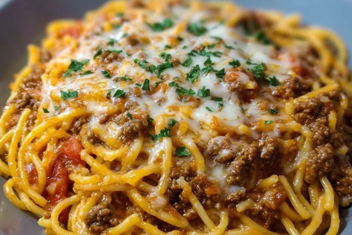 Creamy Velveeta Spaghetti with Italian Beef Marinara
