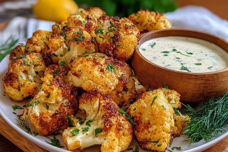 Crispy Baked Cauliflower Bites with Garlic Sauce