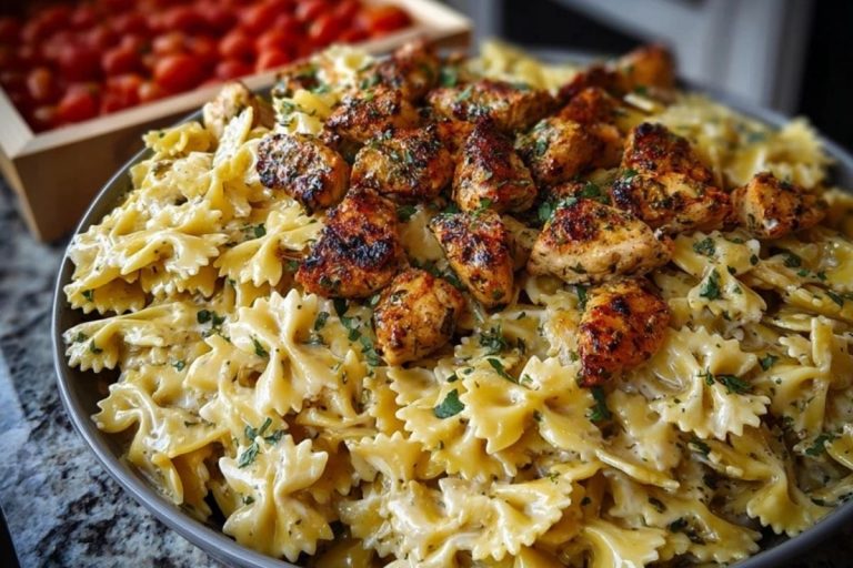 Easy Creamy Velveeta Chicken Bowtie Pasta with Garlic Mozzarella Sauce