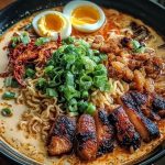 Fiery Chicken Ramen with Creamy Garlic Sauce