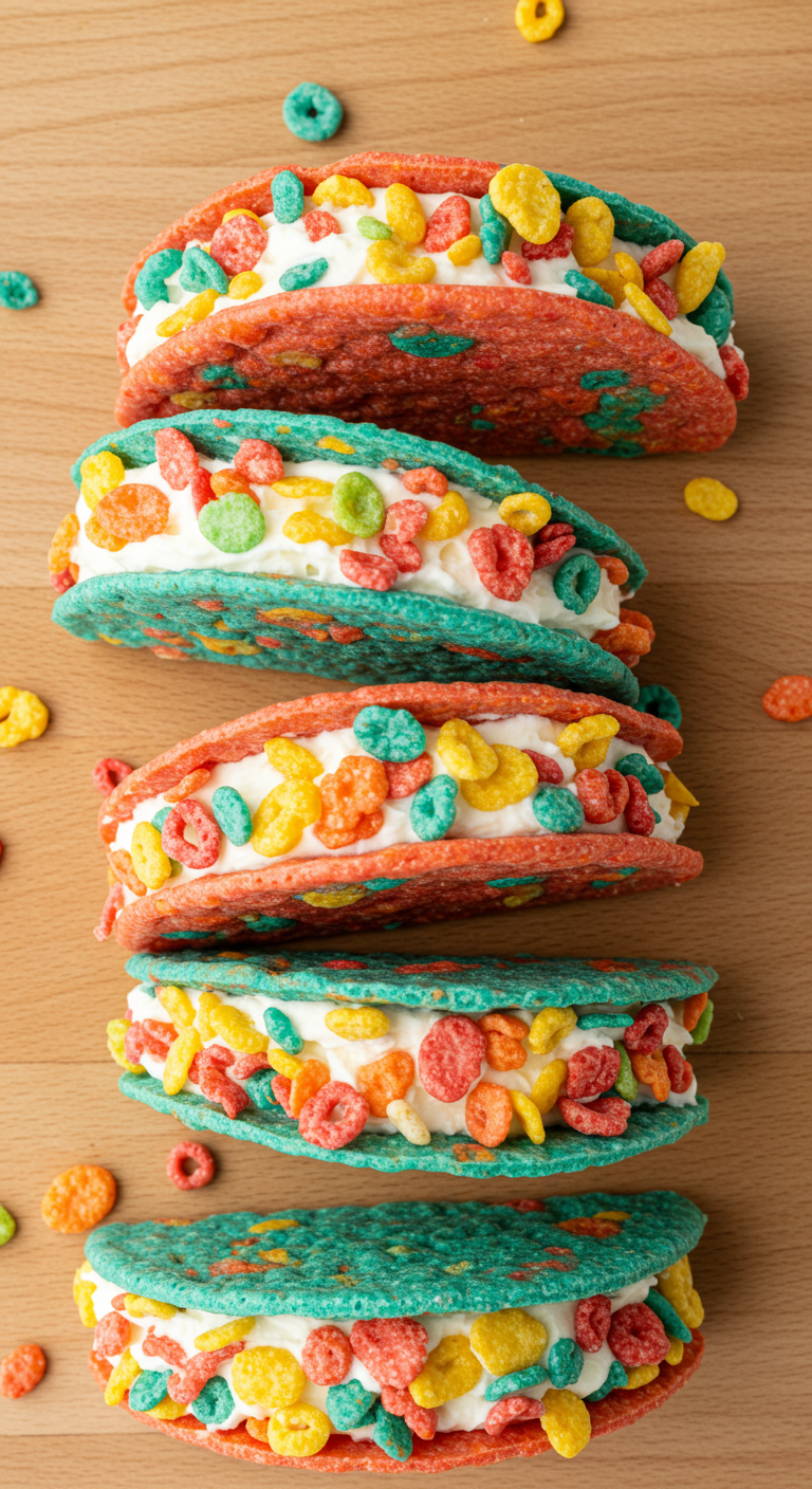 Fruity Pebbles Cheesecake Tacos