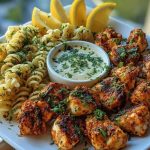 Lemon Cajun Chicken Bites with Creamy Garlic Herb Alfredo Twists