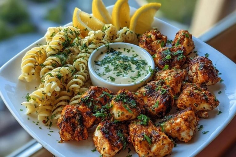 Lemon Cajun Chicken Bites with Creamy Garlic Herb Alfredo Twists