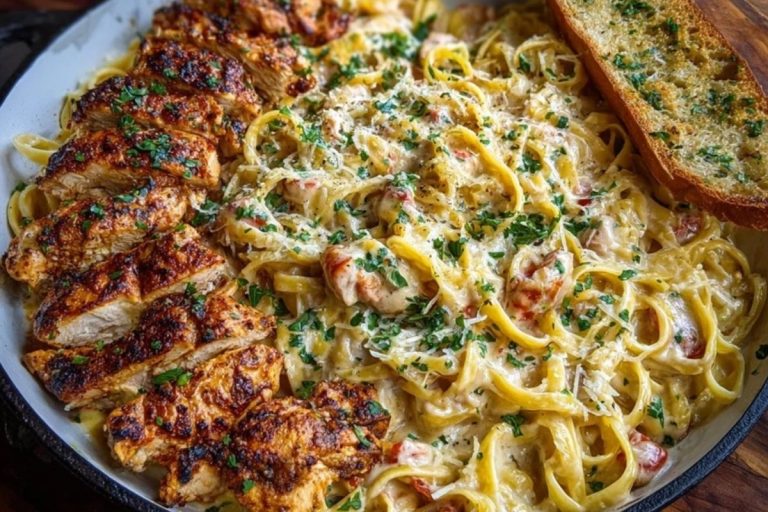 One-Pot Creamy Cajun Chicken Linguine with Garlic Mozzarella Sauce