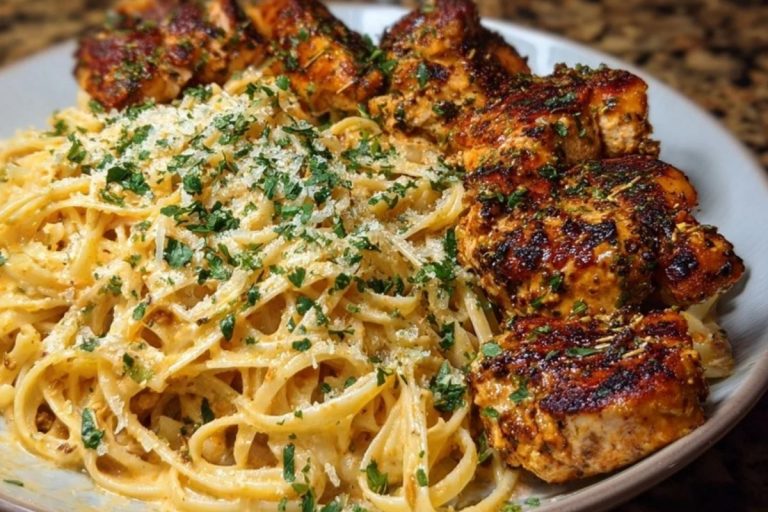 Savory Cajun Chicken and Creamy Garlic Parmesan Linguine