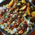 Smoked Paprika Chicken Alfredo with Feta-Tahini Cream & Crispy Brussels-Potato Combo Wedges