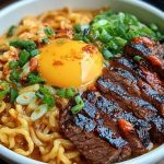 Spicy Korean Ramen with Grilled Beef & Creamy Sauce