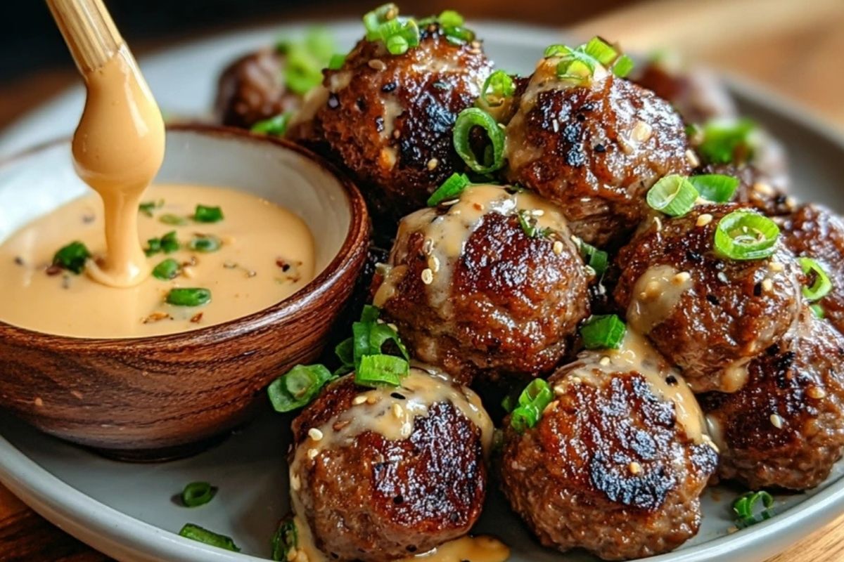 The Best Korean BBQ Meatballs with Spicy Mayo Dip