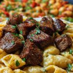 Cajun Steak Bites with Cheesy Garlic Shell Pasta Skillet