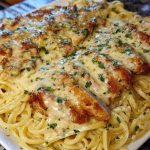 Chicken Smothered in Cheesy Alfredo Three-Cheese Spaghetti Sauce