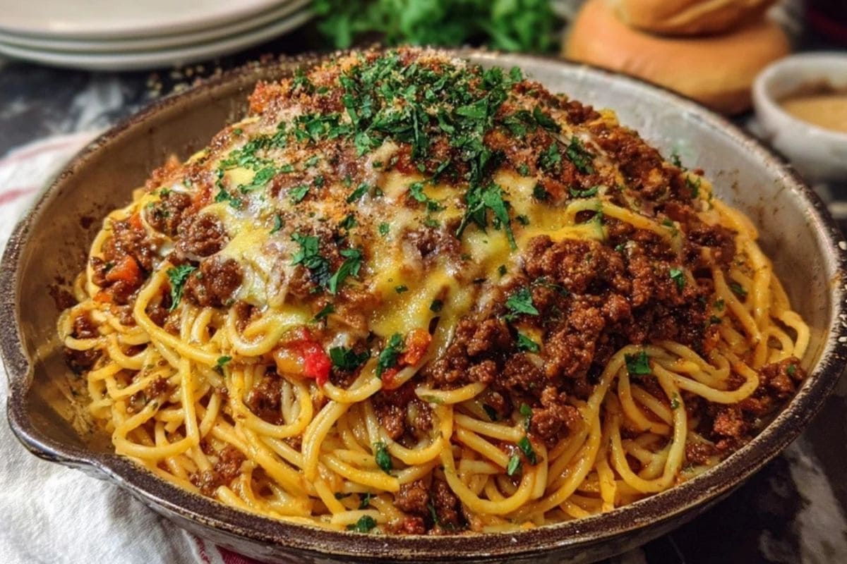 Creamy Cajun Beef Spaghetti with Three-Cheese Parmesan Sauce