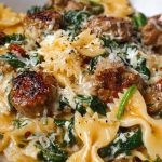 Creamy Garlic Butter Beef Bowtie Pasta with Italian Sausage & Spinach