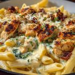 Garlic Butter Chicken Penne with Creamy Three-Cheese Sauce