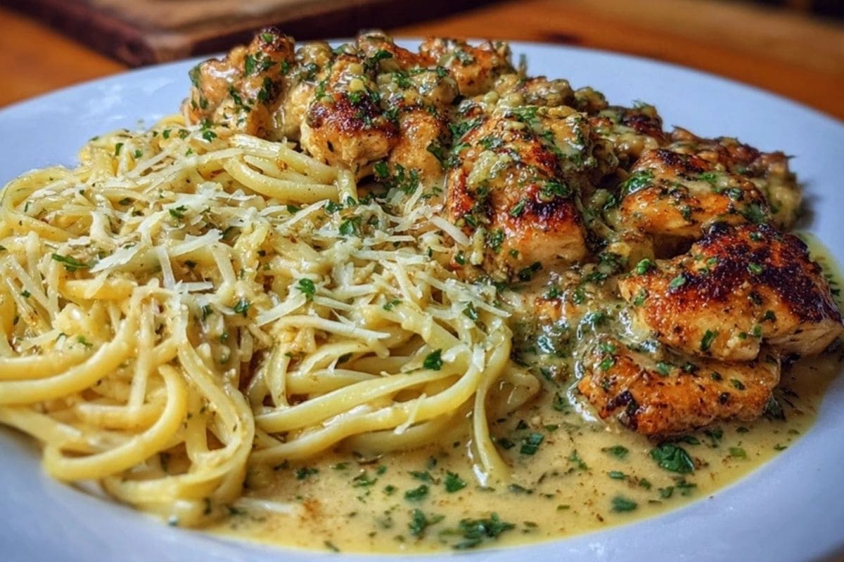 Garlic Butter Chicken with Velvety Parmesan Linguine
