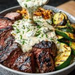 Grilled Steak Bowl with Creamy Sauce & Grilled Zucchini
