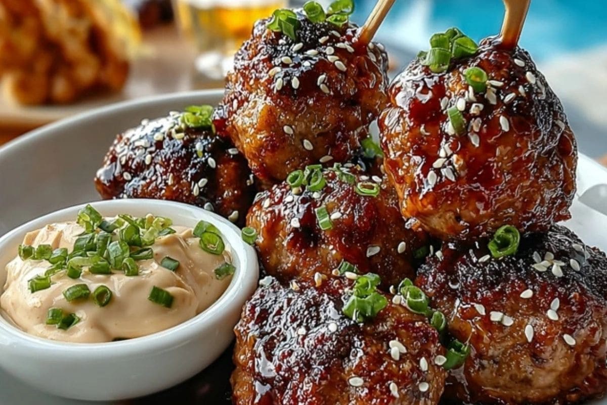 Korean BBQ Meatballs with Spicy Mayo Dip
