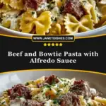 Beef and Bowtie Pasta with Alfredo Sauce Pin
