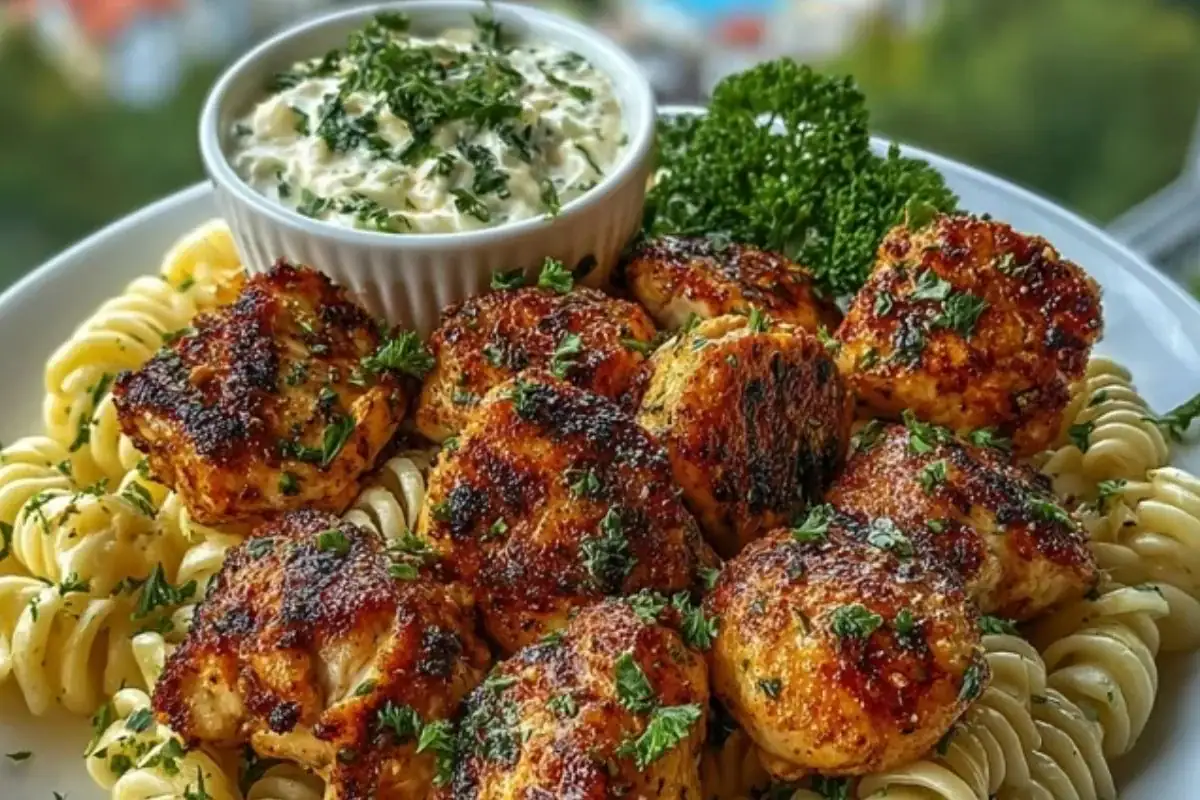 Cajun Chicken Bites with Creamy Garlic Herb Alfredo Twists 1
