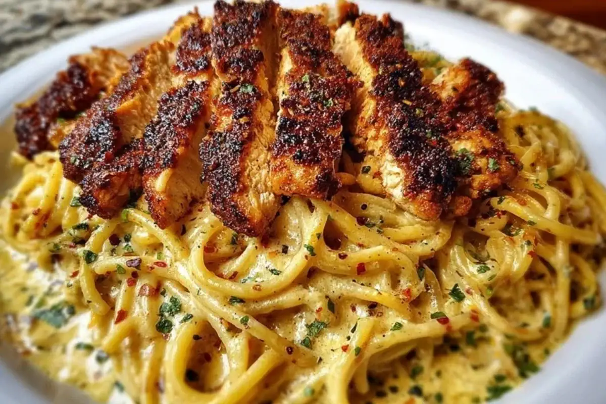 Cajun Chicken Spaghetti in Creamy Garlic Mozzarella Sauce 1