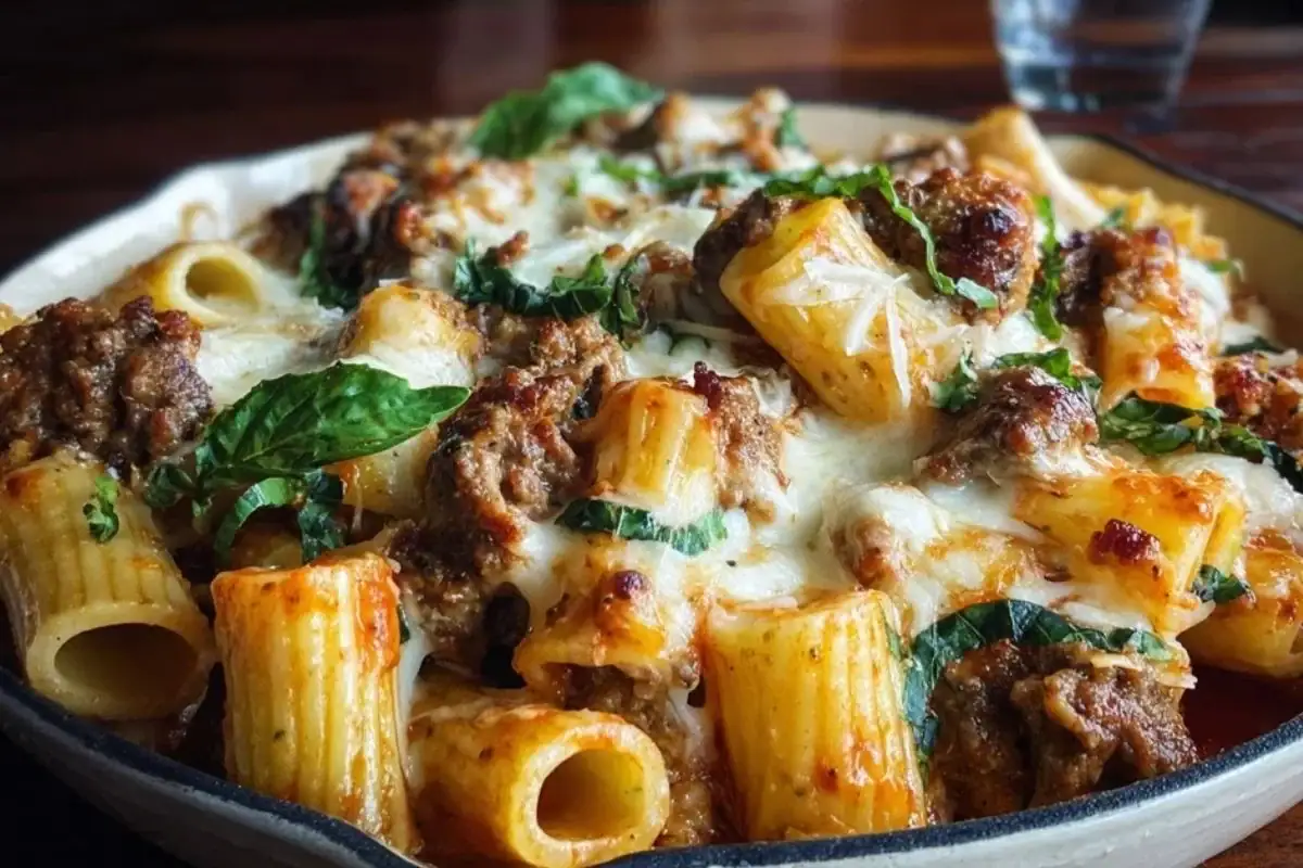 Cheesy Beef and Italian Sausage Rigatoni in Garlic Butter Sauce 1