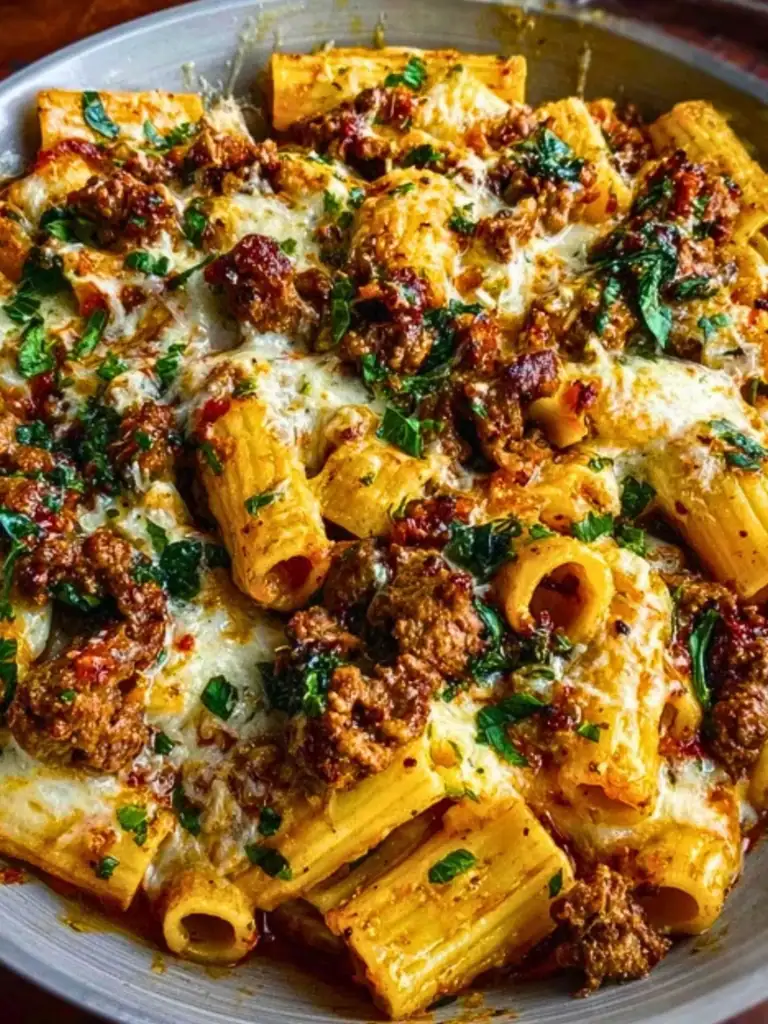 Cheesy Beef and Italian Sausage Rigatoni in Garlic Butter Sauce 2