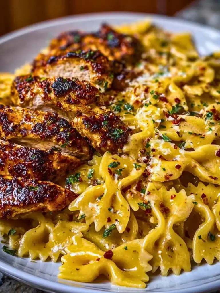 Cheesy Garlic Cajun Chicken Bowtie Pasta in Alfredo Sauce 2
