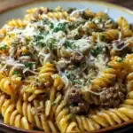Cheesy Rotini Pasta with Garlic Butter Sauce and Ground Beef 1
