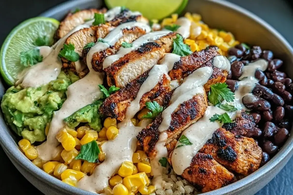 Chipotle Chicken Bowl with Black Beans, Corn, & Creamy Sauce 1