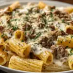 Creamy Cheesy Garlic Butter Rigatoni with Savory Beef 1